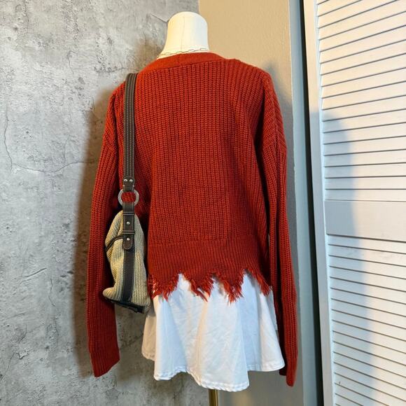 Burgundy Distressed Cardigan with Button Up front - Picture 6 of 7